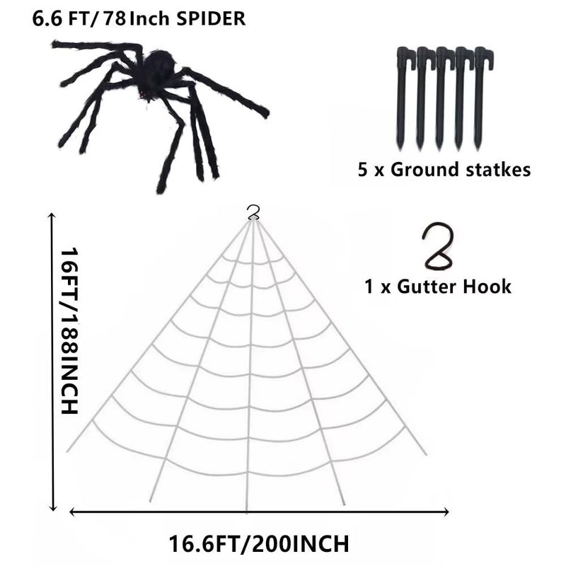 AISENO 200" Giant Spider Web + 78" Hairy Spider Halloween Decorations Set Haunted House Props with Hooks for Yard, Party Virtual Realistic Hairy Spider - Image 4